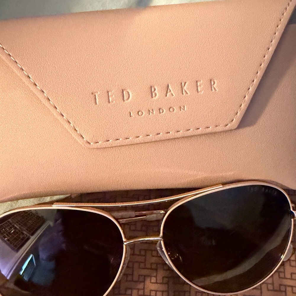 Ted Baker Blush Pink Sunglasses Case with Gold Aviator Sunglasses